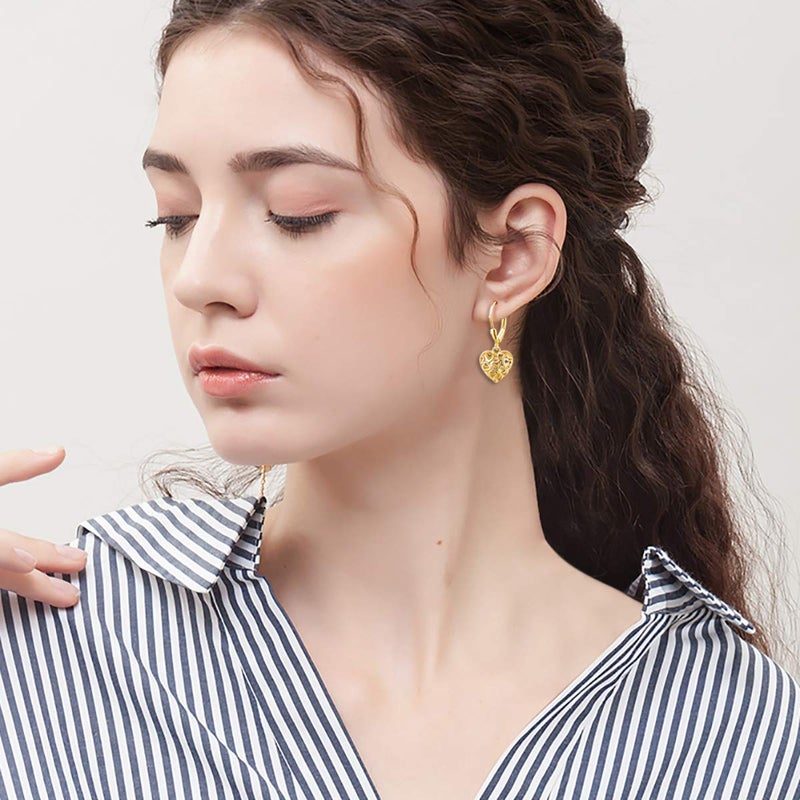 DAOCHONG S925 Sterling Silver Heart Round Ball Dangle Drop Leverback Cage Filigree Earrings for Women - Image 2